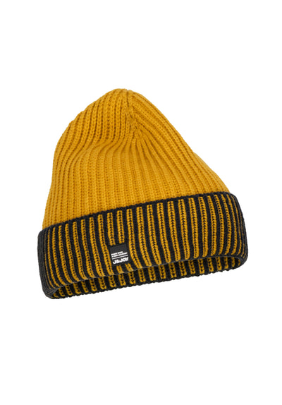 Yellow and navy blue men's beanie