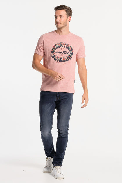 J JOY Men s Pink Downtown Chicago Logo T Shirt