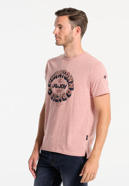 J JOY Men s Pink Downtown Chicago Logo T Shirt