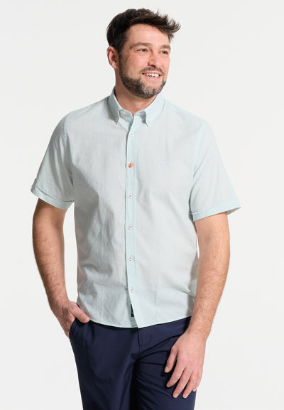 Chemise homme manches courtes turquoise - effet lin