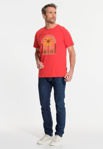 Heren rood t-shirt met palmboom
