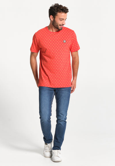 Men's red T-shirt with beer prints