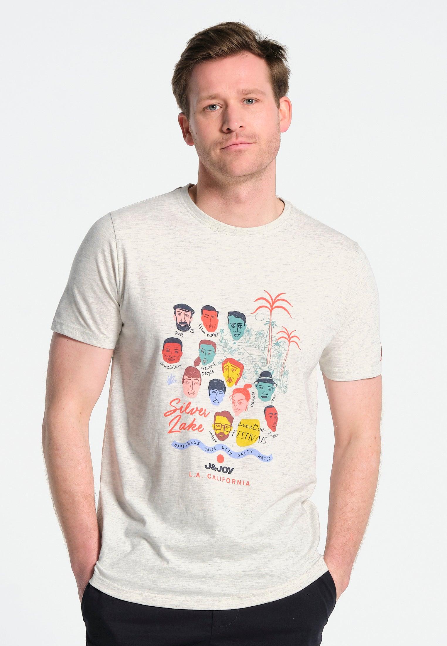 J&JOY Men's gray melange T-Shirt, back pattern