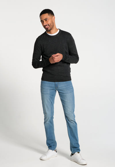 Essentials men's charcoal gray round-neck cotton sweater