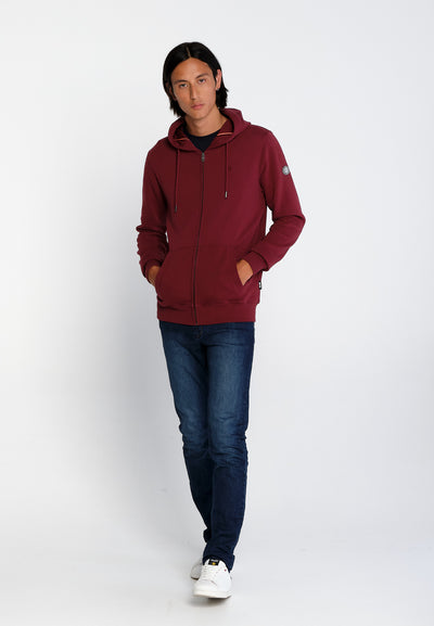 Essentials bordeauxrode katoenen herensweatshirt met capuchon