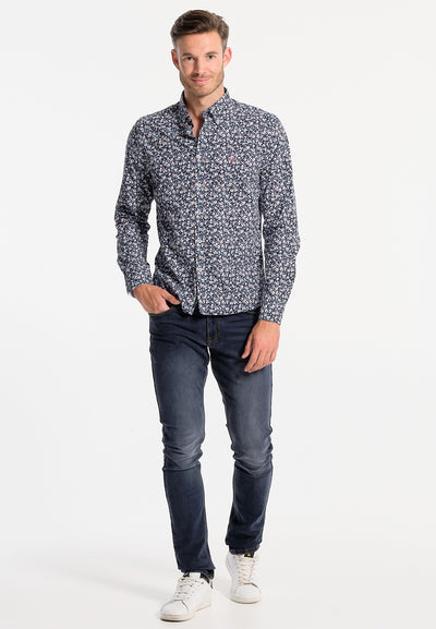 Men's navy blue collector's shirt with white flowers
