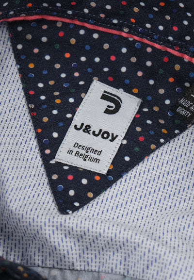 Men's navy blue collector's shirt with red and blue circles