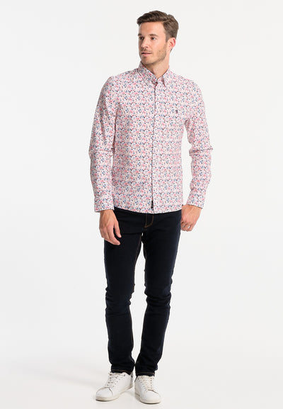 White collector's men's shirt with brushed flowers