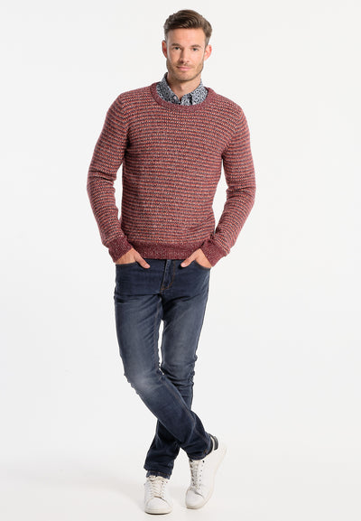 Men's burgundy and navy blue sweater