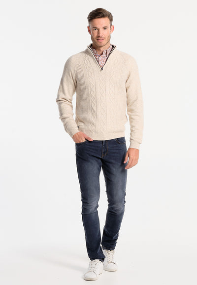 Cream men's sweater with braided wool