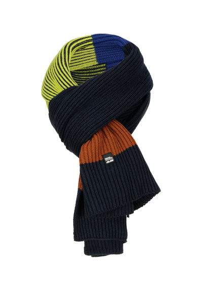 Navy blue, lemon yellow and brown men's scarf