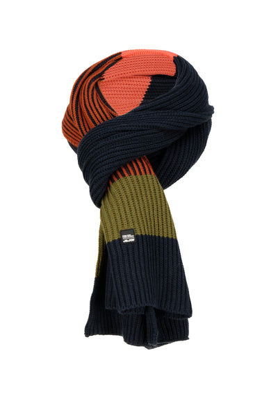 Men's navy blue, coral and rust scarf