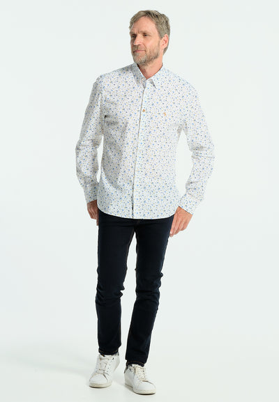 White men's shirt with micro-flowers
