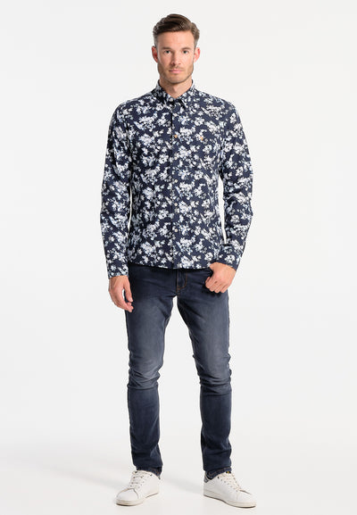 Men's navy blue shirt with flowers