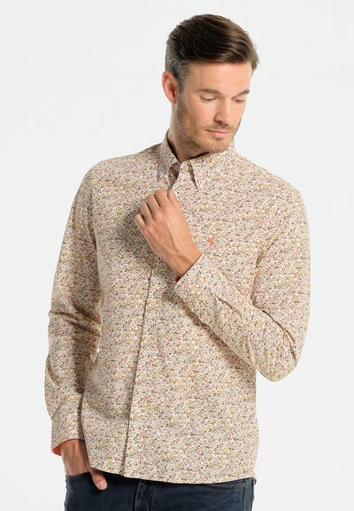 Coral men's shirt with micro-flowers