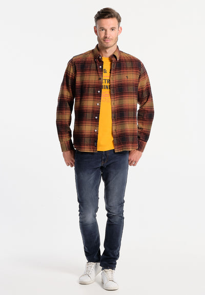 Men's red, gray and beige checked shirt