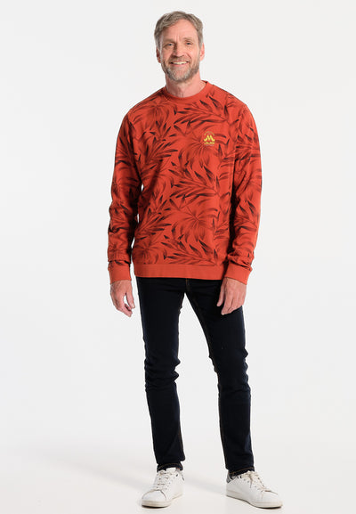 Men's rust sweatshirt with large leaf print