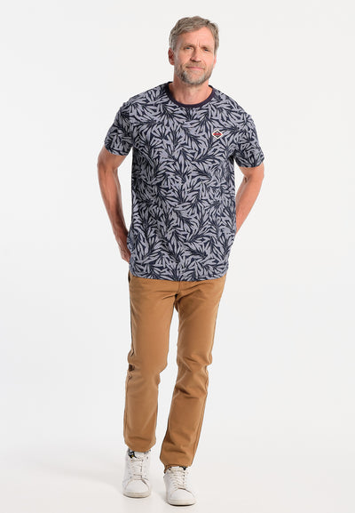 Men's navy blue T-shirt with leaf print