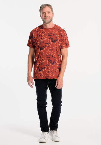 Rust men's T-shirt with large leaves