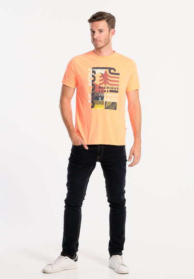 Koraalkleurig T-shirt voor heren met Great Lakes-logo
