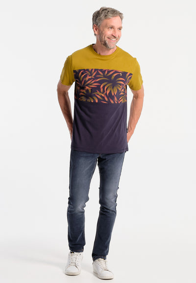 T-Shirt homme kaki et grandes feuilles