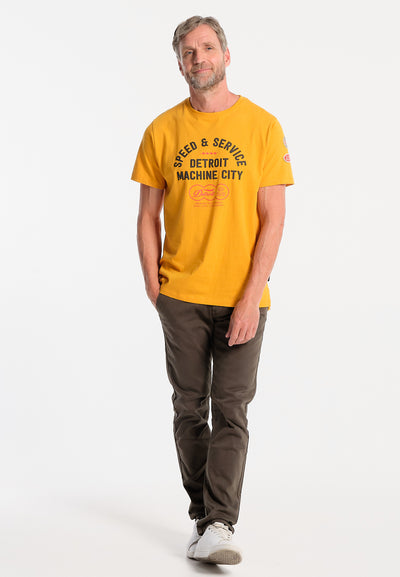 Machine City geel zonnebloem T-shirt voor heren