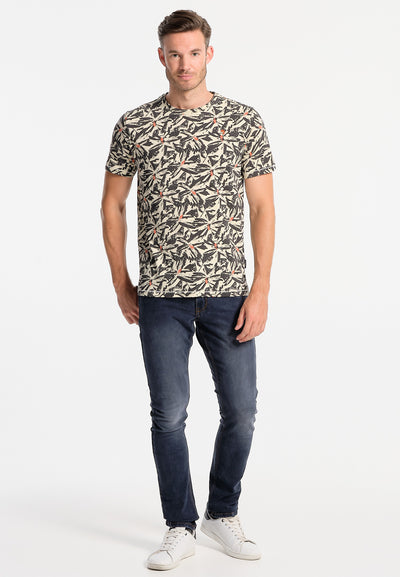 Men's T-shirt with black and white flowers