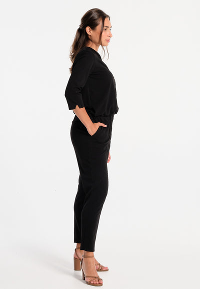 Women's long black jumpsuit with zip