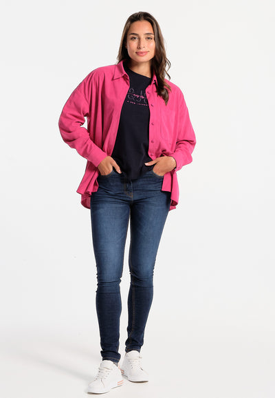 Women's fuchsia over-shirt with floral print