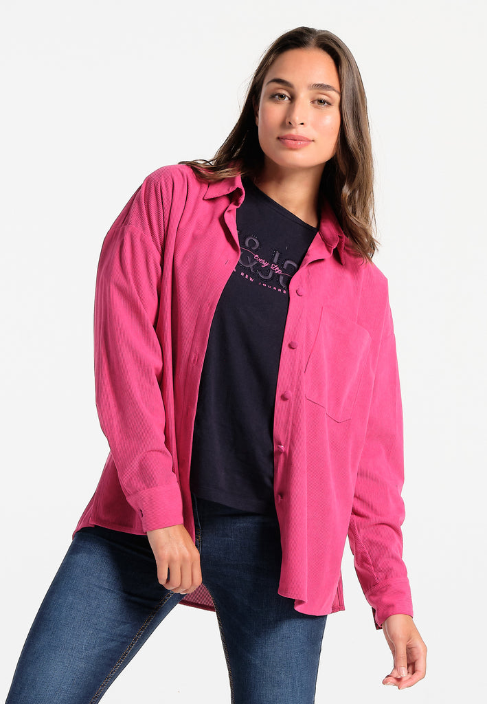 Women's fuchsia over-shirt with floral print
