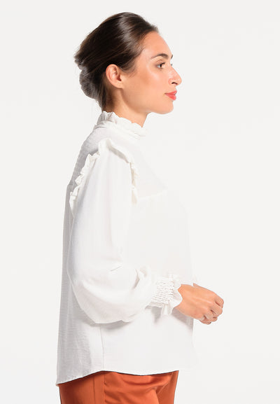 Women's cream blouse with elasticated cuffs