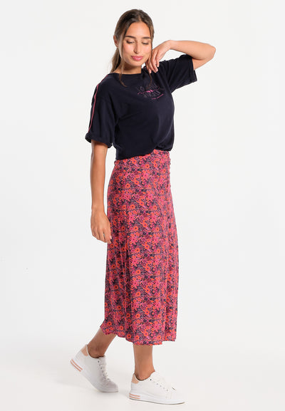 Women's long floral fuchsia skirt