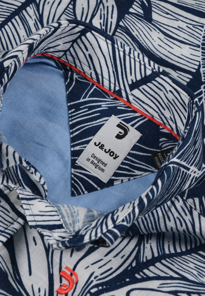 Boys' short-sleeved blue shirt with gradient leaves