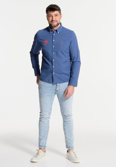 Chemise homme bleue Vacation Club - effet lin