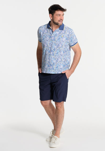White men's polo shirt with fine leaves