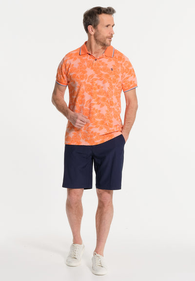 Men's orange polo shirt with leaves