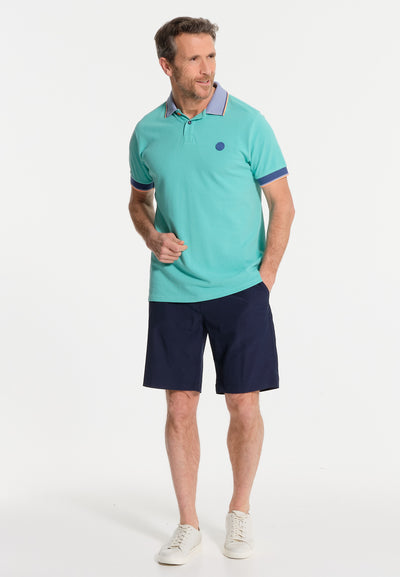 Turquoise men's polo shirt with contrasting finishes