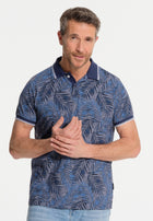 Men's blue polo shirt with fine leaves