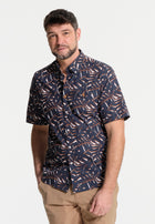 Men's short-sleeved dark leaf shirt