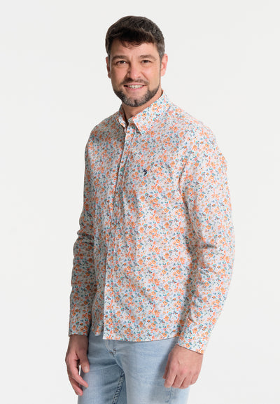 White men's shirt and red micro-flowers
