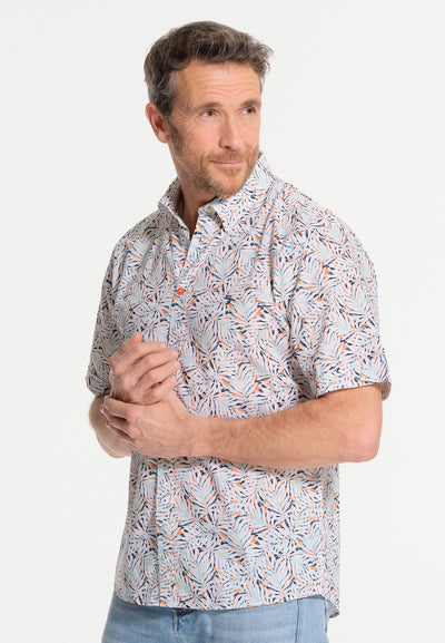 Men's white and leaf short-sleeved shirt