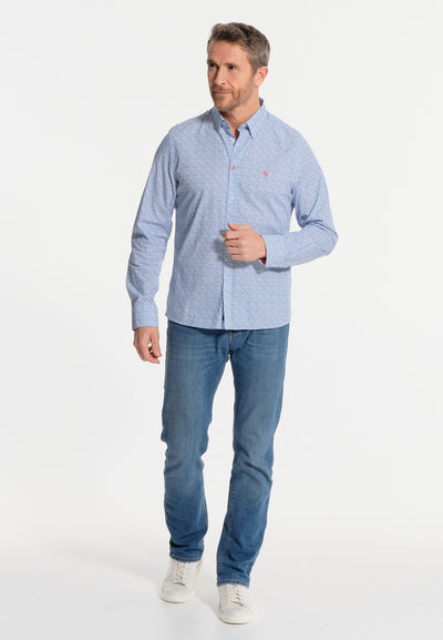 Blue and micro-printed men's shirt