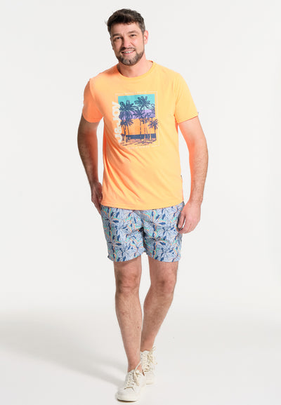 Oranje en palmboom-T-shirt voor heren