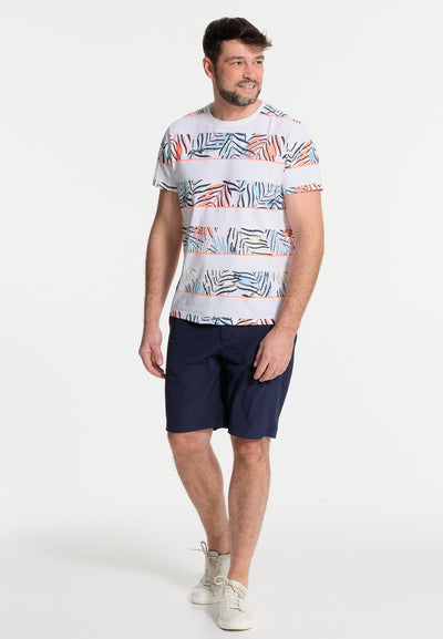 White men's t-shirt and line of leaves