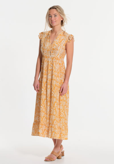 Gele mouwloze maxi-jurk met palmboom