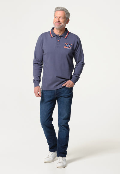 Men's long-sleeved polo shirt with flag on the back