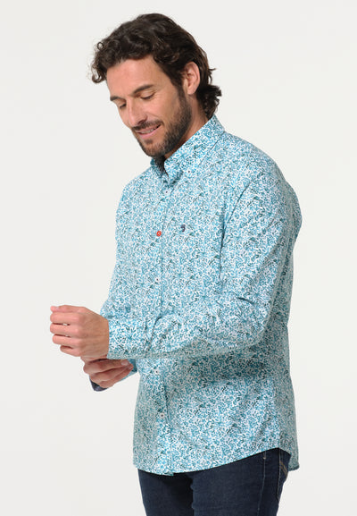 Chemise homme feuilles turquoise