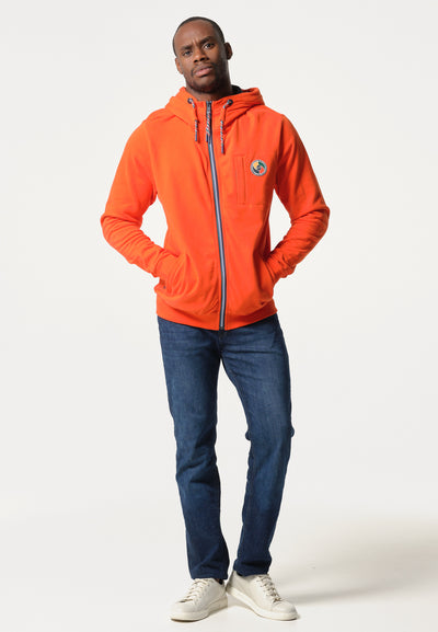 Orange men's sweatshirt with zipper and hood