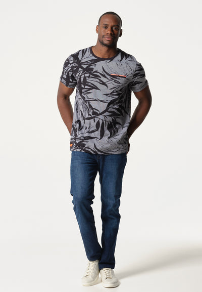 Grey men's T-shirt with plant pattern