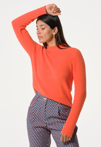 Orange women's sweater with round neck